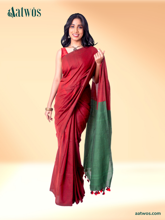 Dual Shade Saree l Maroon Soft Cotton