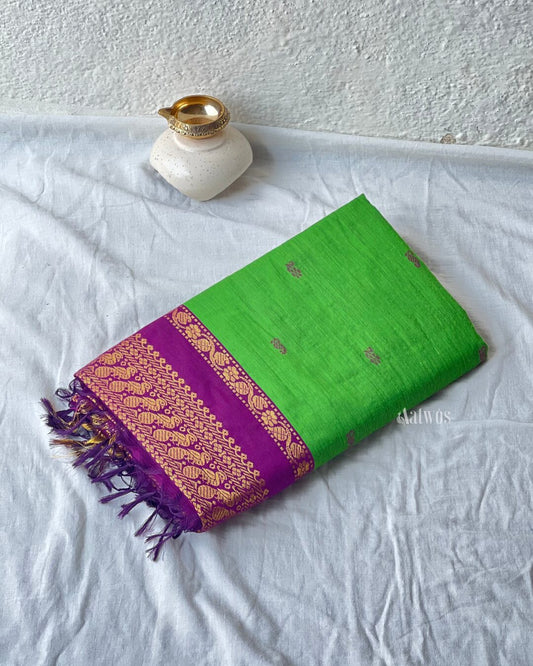 Kalyani  - Parrot Green with Maroon Border